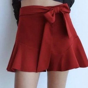 NWT Size Small zara red ruffle tie skort
